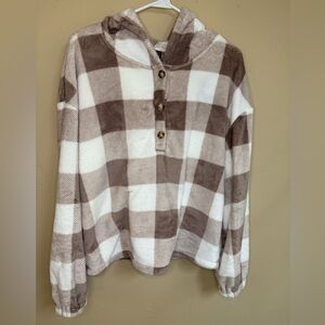 SHEIN Mauve and White Plaid Hoodie